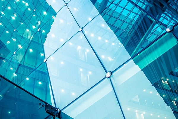 Exterior of a commercial building with glass windows